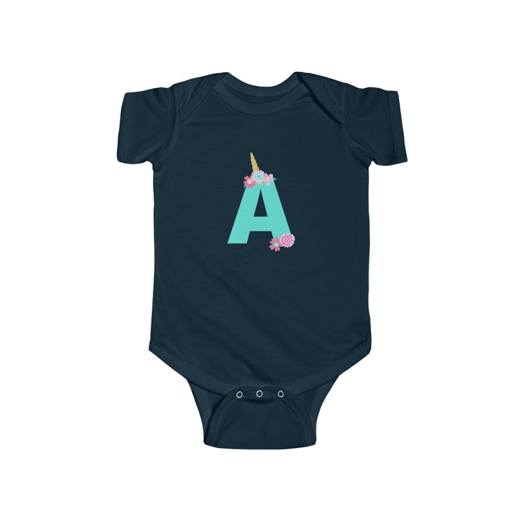 Unicorn Lover Bodysuit Gift, Unicorn Initial Letter A One-Piece Bodysuit