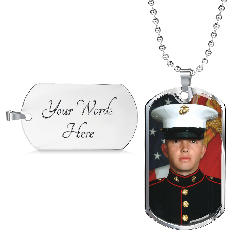 Custom Photo Picture Necklace Gift, Personalized Engraved Military Chain Dog Tag Style Necklace in Silver or Gold