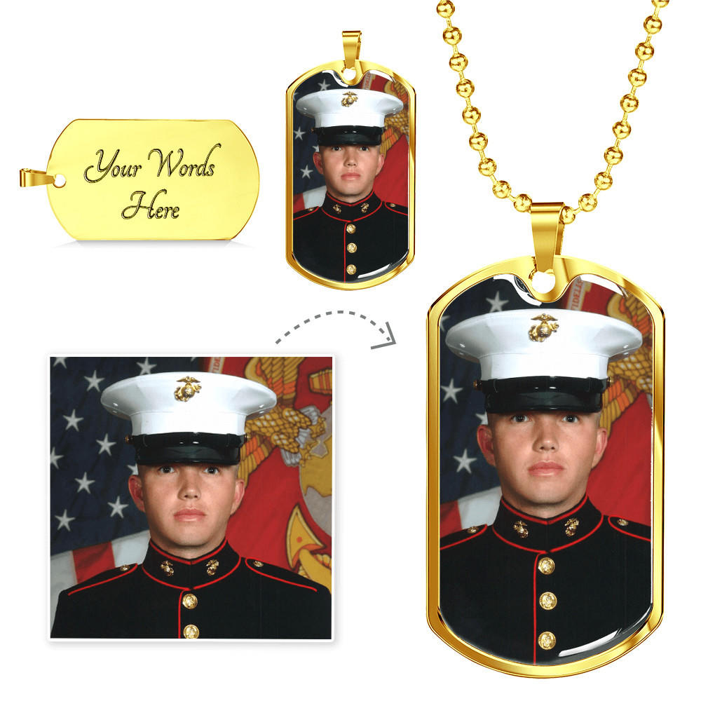 Custom Photo Picture Necklace Gift, Personalized Engraved Military Chain Dog Tag Style Necklace in Silver or Gold