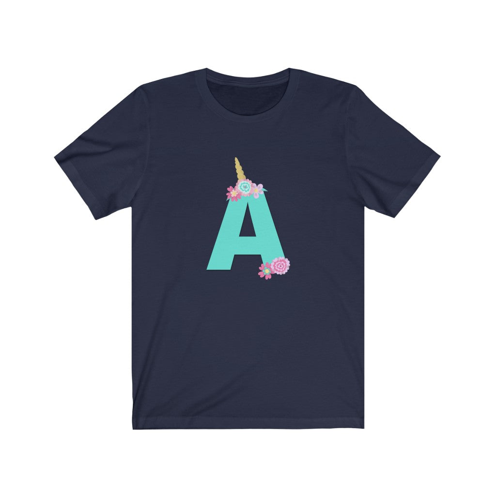 Unicorn Lover T-shirt Gift for Girls, Unicorn Initial Letter A Tee Shirt