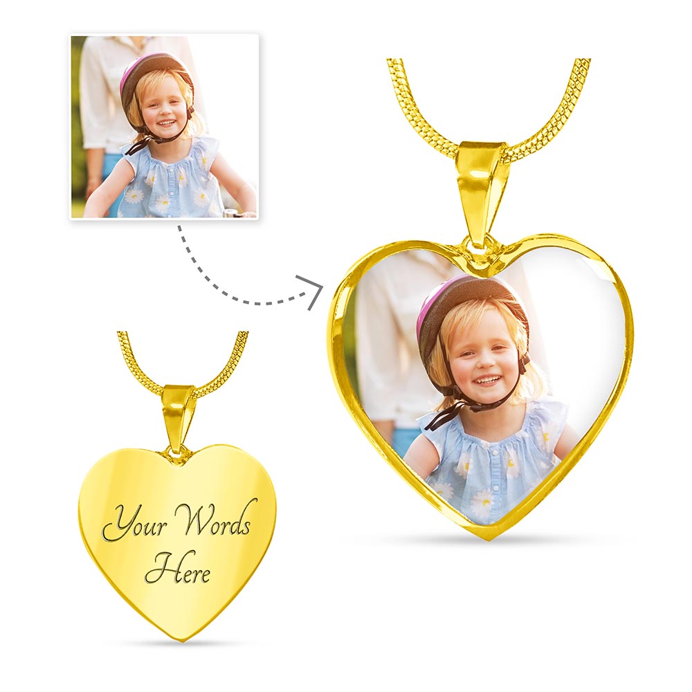 Custom Photo Picture Necklace Gift, Personalized Engraved Snake Chain Heart Necklace in Silver or Gold